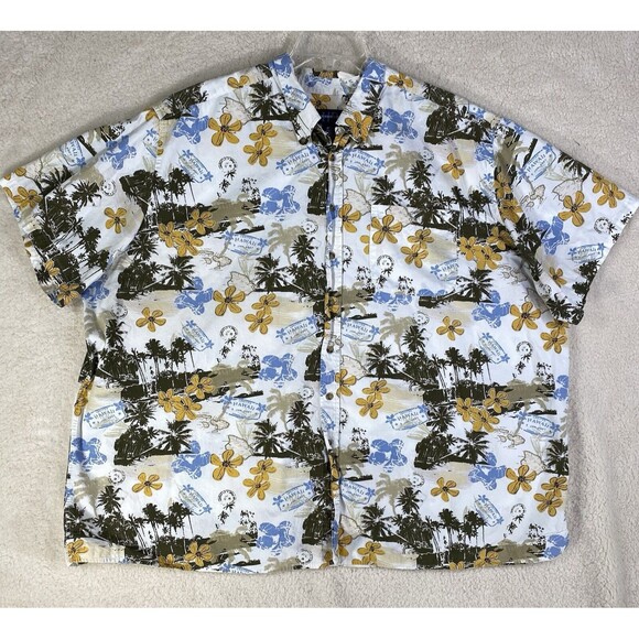 HB Harbor Bay Shirt Mens 4XL Tan Hawaiian Palm Short Sleeve Button Pocket Tropic - Picture 1 of 14